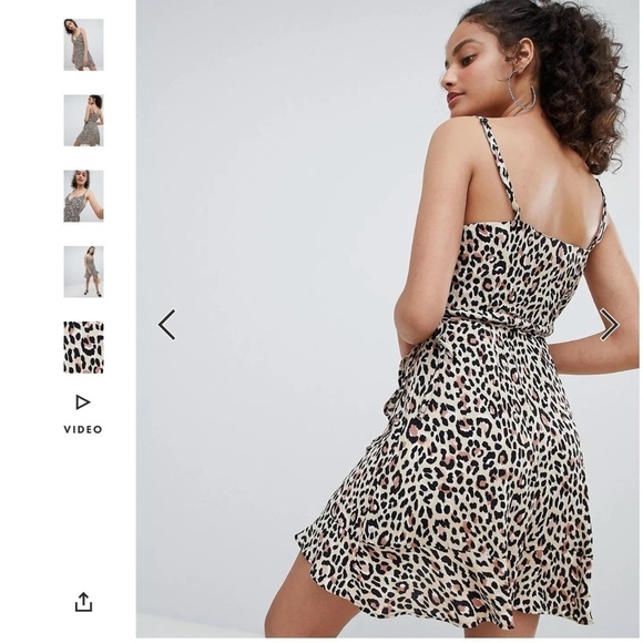 NWOT Bershka Printed Flowy Mini Dress Wrap Leopard Ruffle Size S - Picture 3 of 16